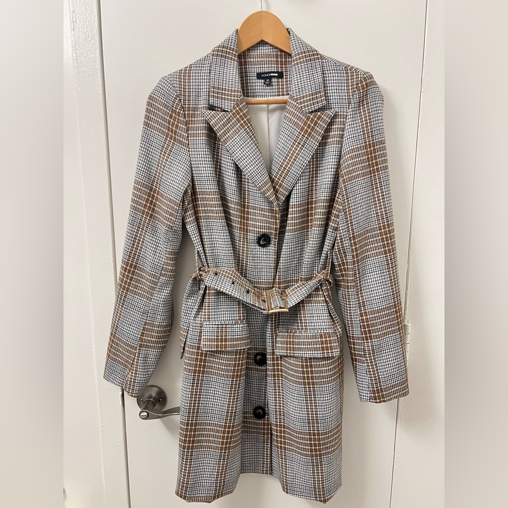 Fashionova Plaid Women's Blazer Dress/Jacket with Belt